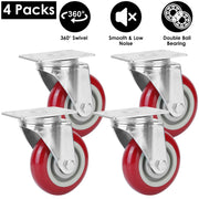 4 Packs 4In Swivel Caster Wheels Heavy Duty PU Rollers