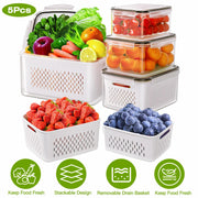 5Pcs Fruit Vegetable Containers with Removable Drain Basket