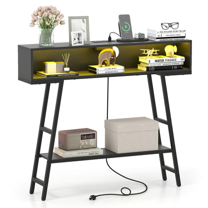 40" Console Table with Charging Station and LED Lights-Black
