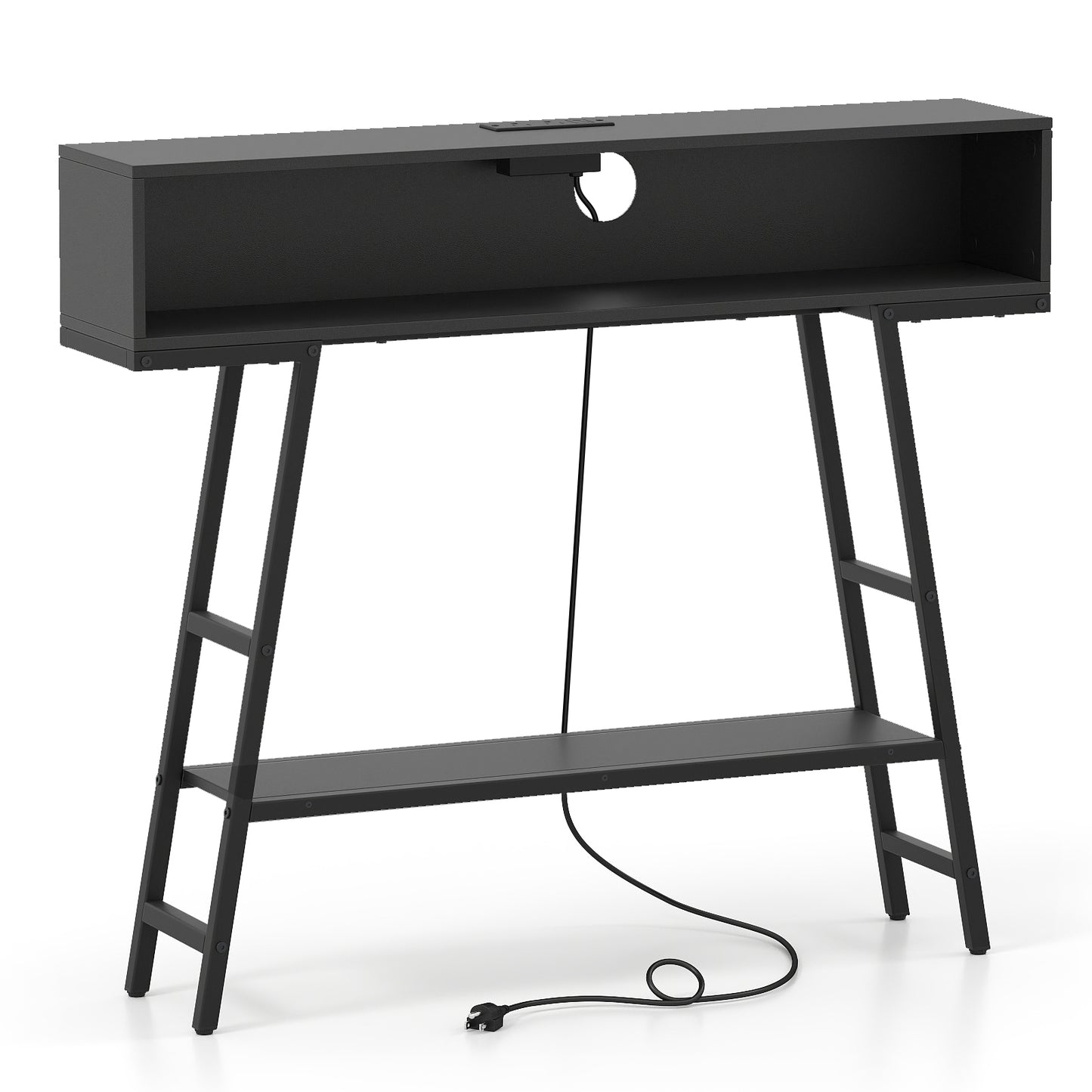 40" Console Table with Charging Station and LED Lights-Black