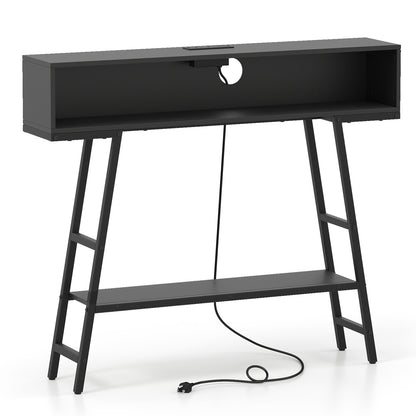 40" Console Table with Charging Station and LED Lights-Black