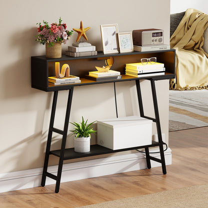 40" Console Table with Charging Station and LED Lights-Black
