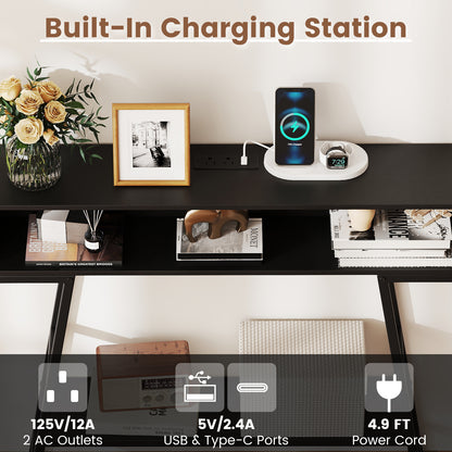 40" Console Table with Charging Station and LED Lights-Black
