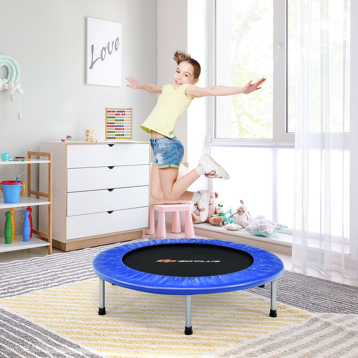 40" Foldable Fitness Trampoline with Safety Pad for Adults and Kids