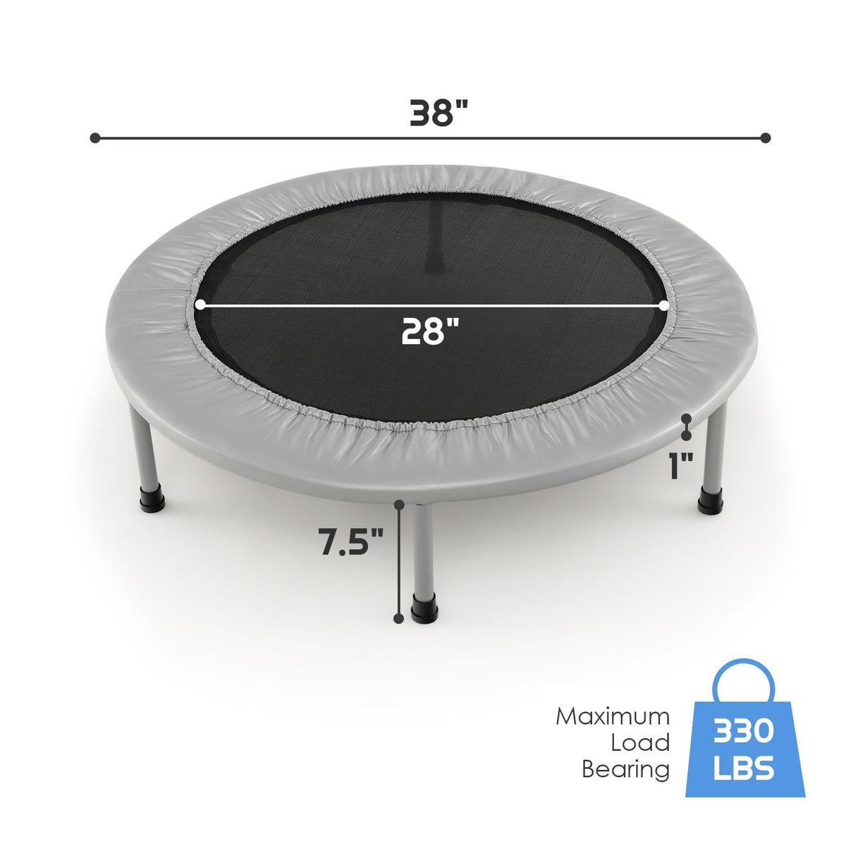40" Foldable Fitness Trampoline with Safety Pad for Adults and Kids