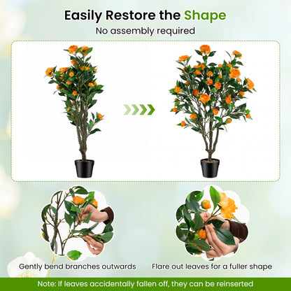 40 Inch Artificial Camellia Tree with 37 Flowers and River Stones in Pot