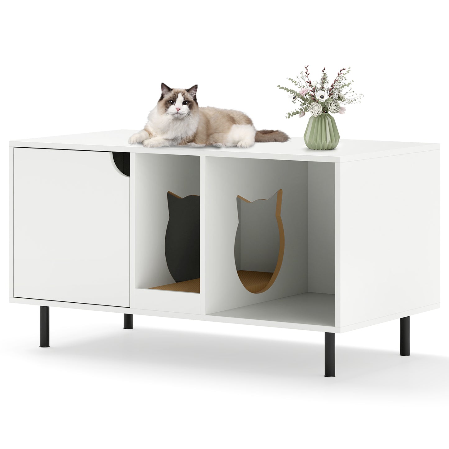 40 Inch Cat Litter Box Enclosure for 2 Cats Hidden Cat Washroom-White - White