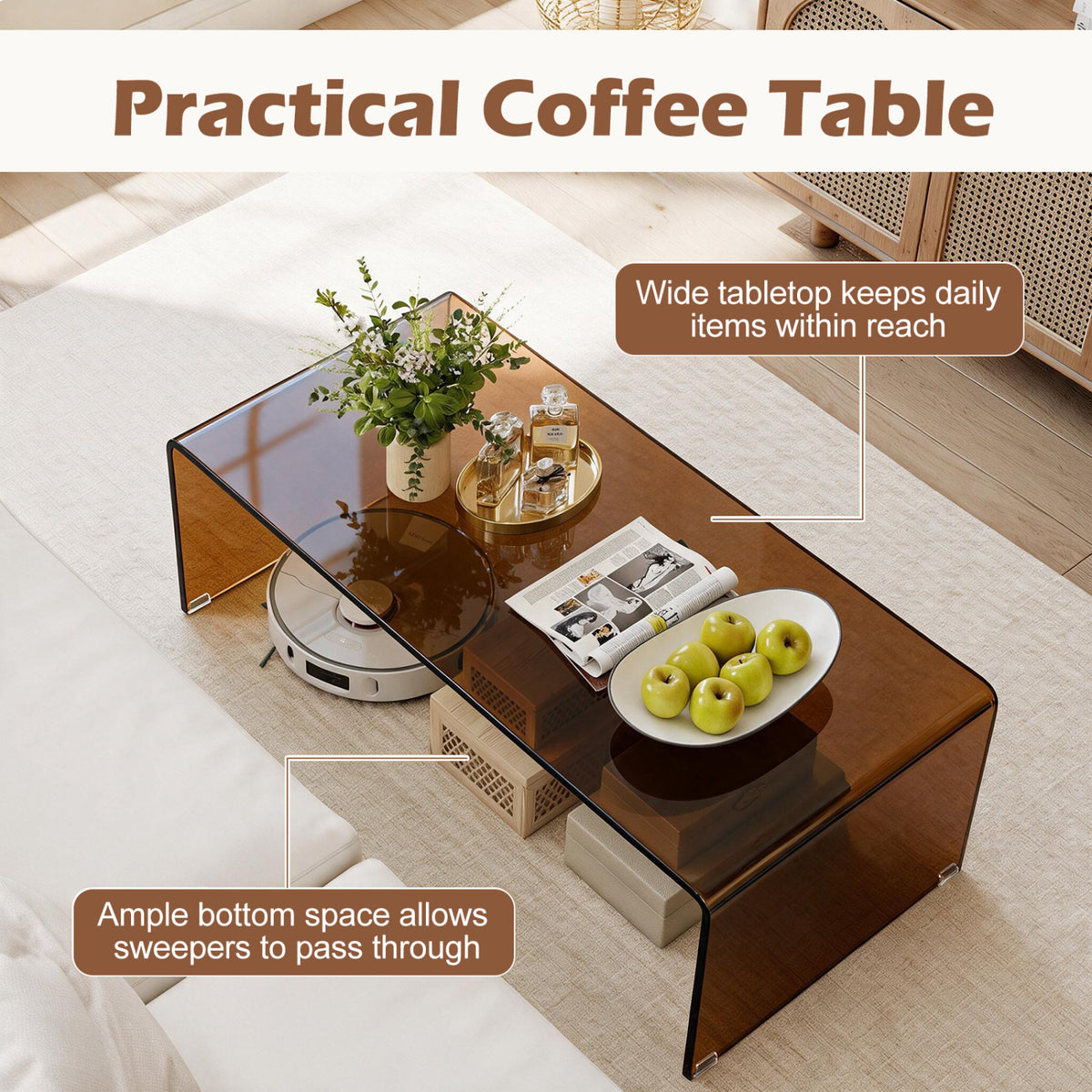 40-Inch Glass Coffee Table with Tempered Top