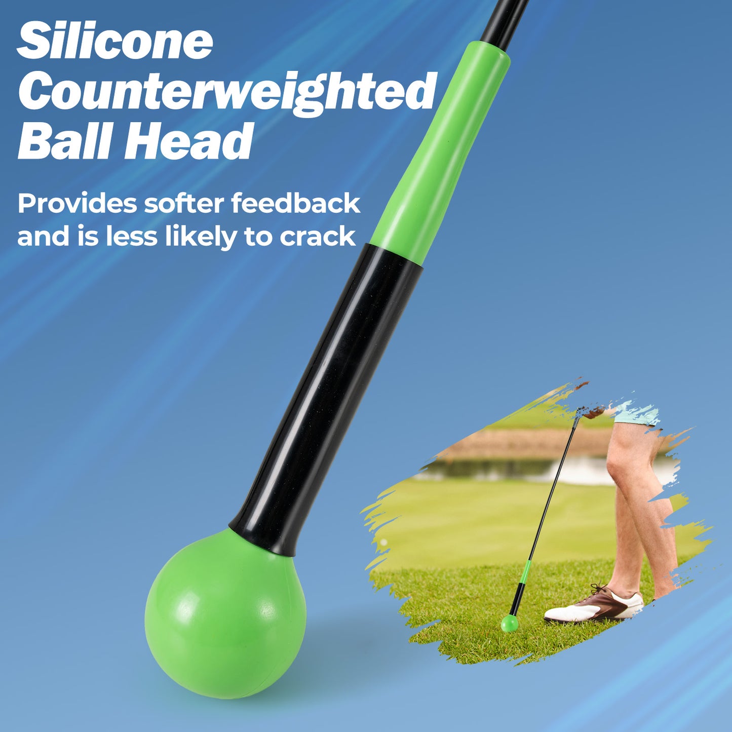 40 Inch Golf Swing Trainer Aid with Weighted Head for Grip Rhythm Balance-Green