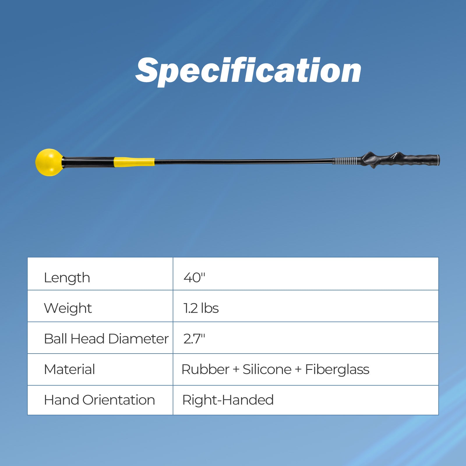 40 Inch Golf Swing Trainer Aid with Weighted Head for Grip Rhythm Balance-Yellow
