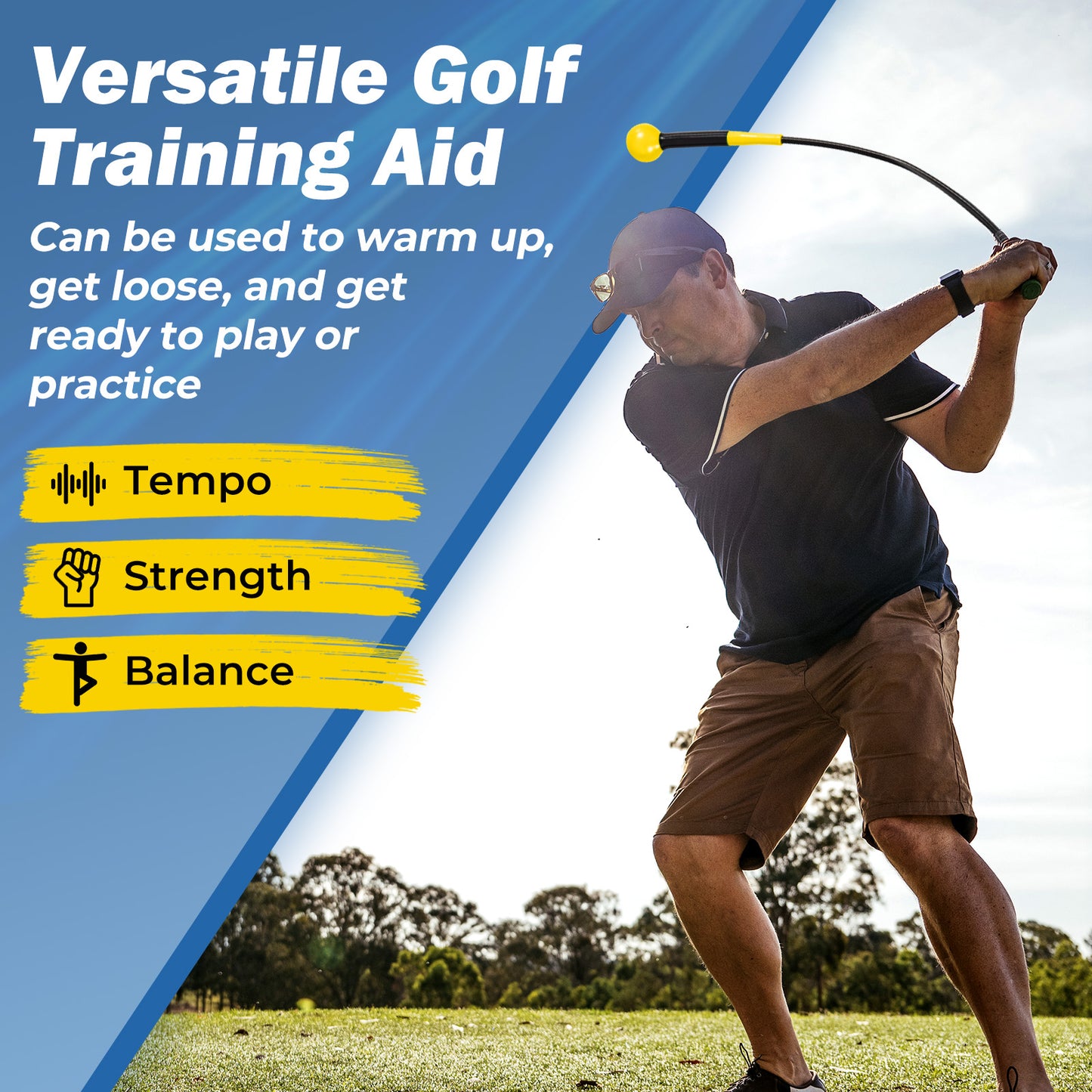 40 Inch Golf Swing Trainer Aid with Weighted Head for Grip Rhythm Balance-Yellow