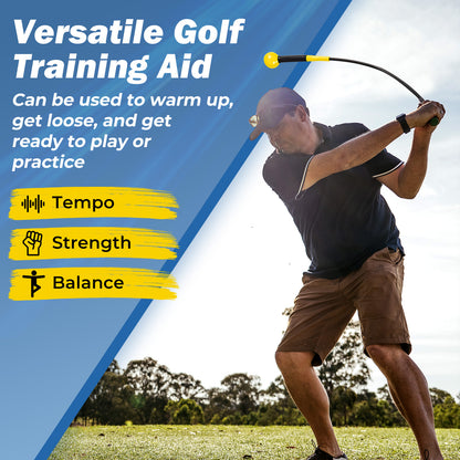 40 Inch Golf Swing Trainer Aid with Weighted Head for Grip Rhythm Balance-Yellow