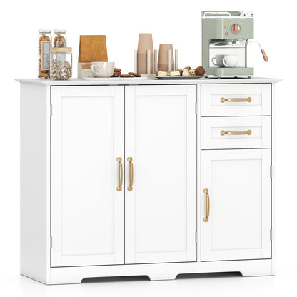 40 Inch Modern Kitchen Sideboard Buffet Cabinet with 2 Drawers and Adjustable Shelf-White
