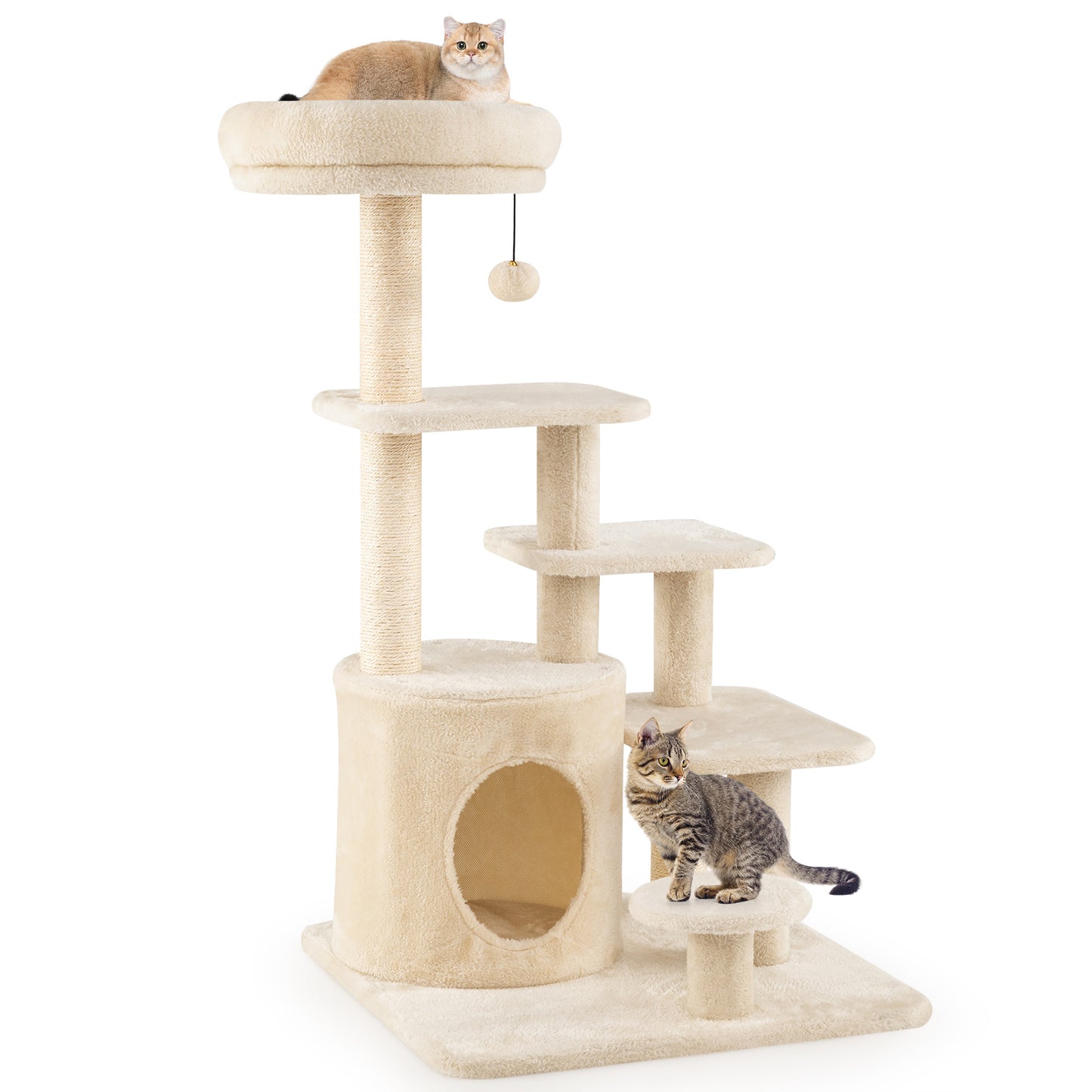 40 Inch Multi-level Cat Tower with Condo and Dangling Jingle Ball-Beige