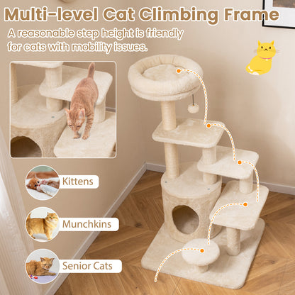 40 Inch Multi-level Cat Tower with Condo and Dangling Jingle Ball-Beige