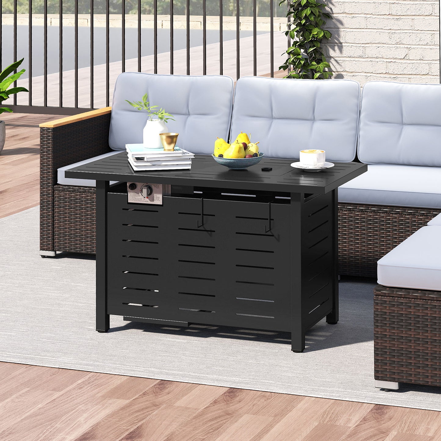 40 Inch Outdoor Propane Fire Pit Rectangle Gas Fire Table with Lava Rocks-Black