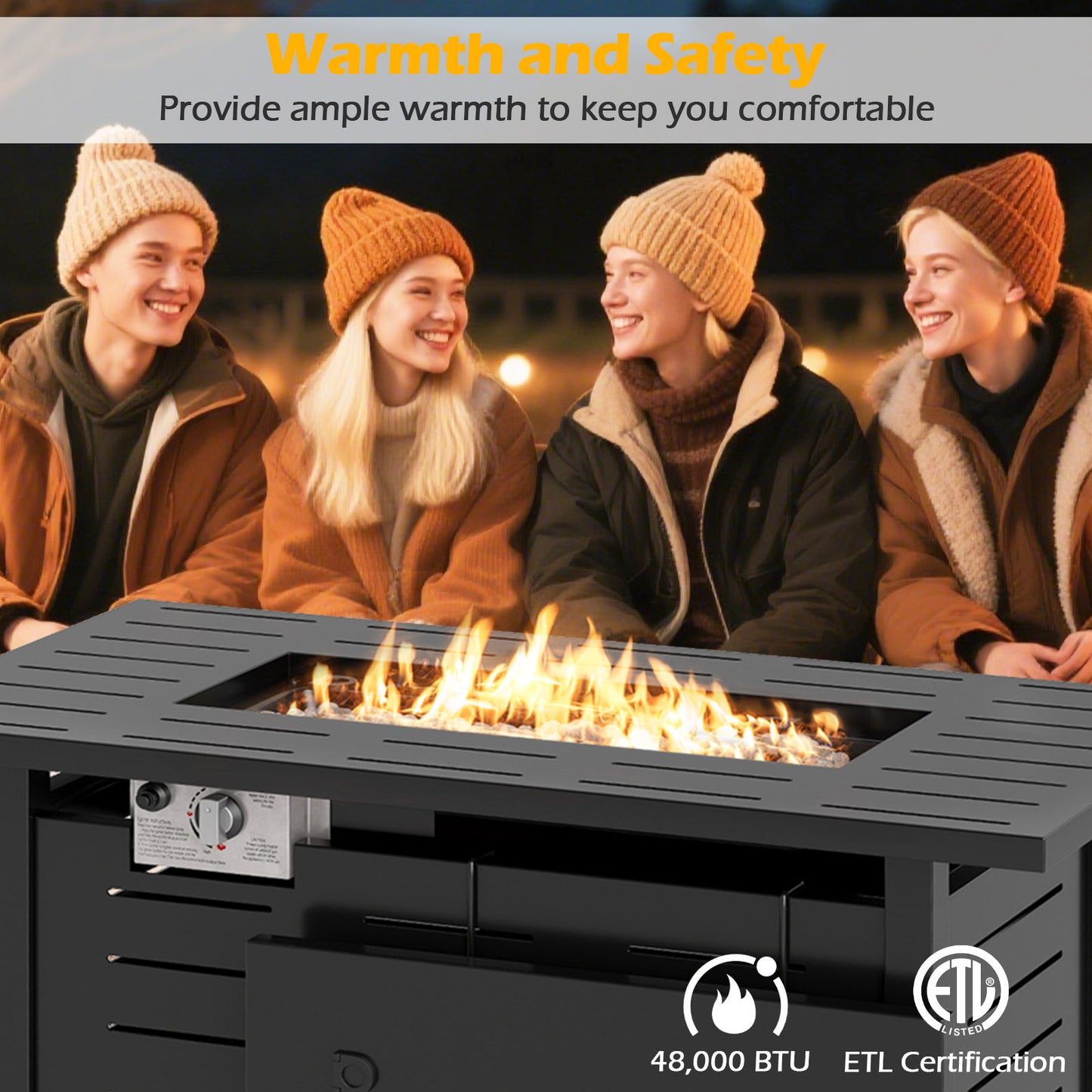 40 Inch Outdoor Propane Fire Pit Rectangle Gas Fire Table with Lava Rocks-Black