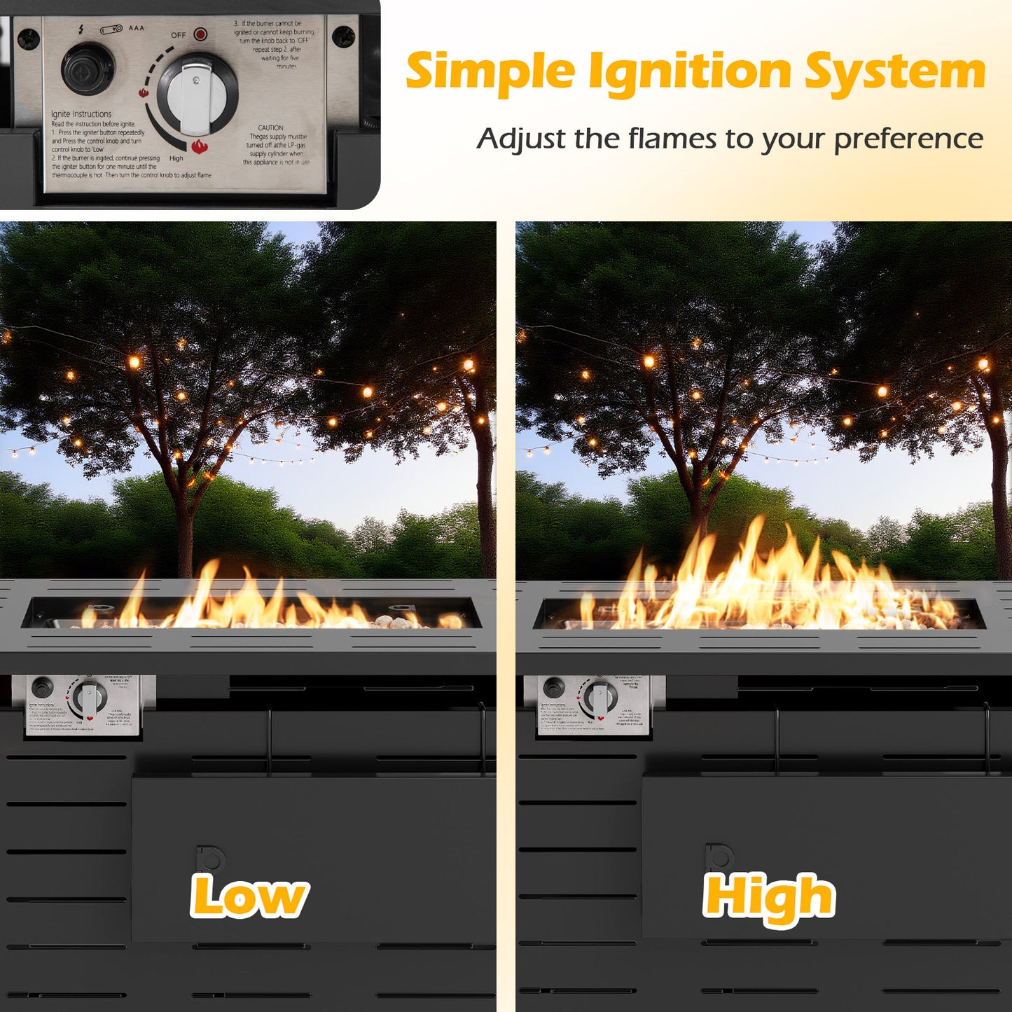 40 Inch Outdoor Propane Fire Pit Rectangle Gas Fire Table with Lava Rocks-Black