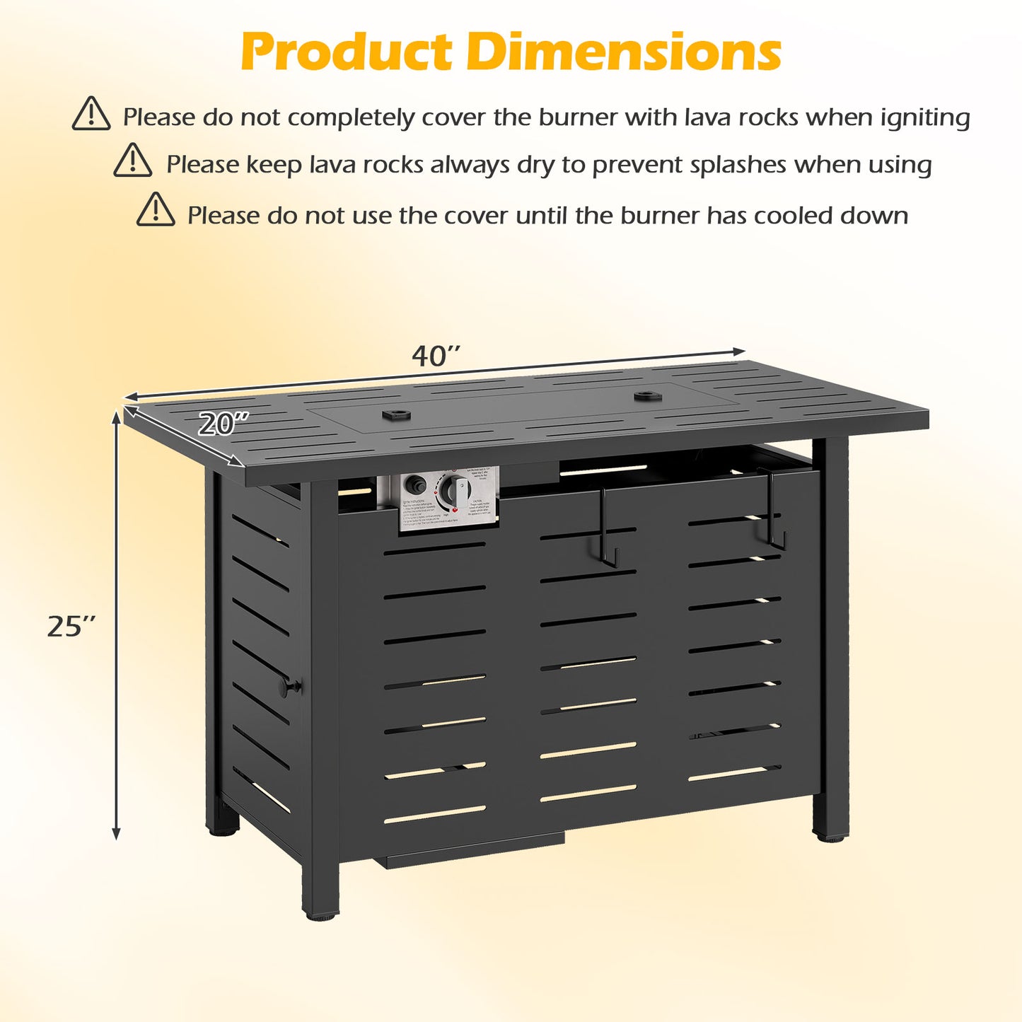 40 Inch Outdoor Propane Fire Pit Rectangle Gas Fire Table with Lava Rocks-Black