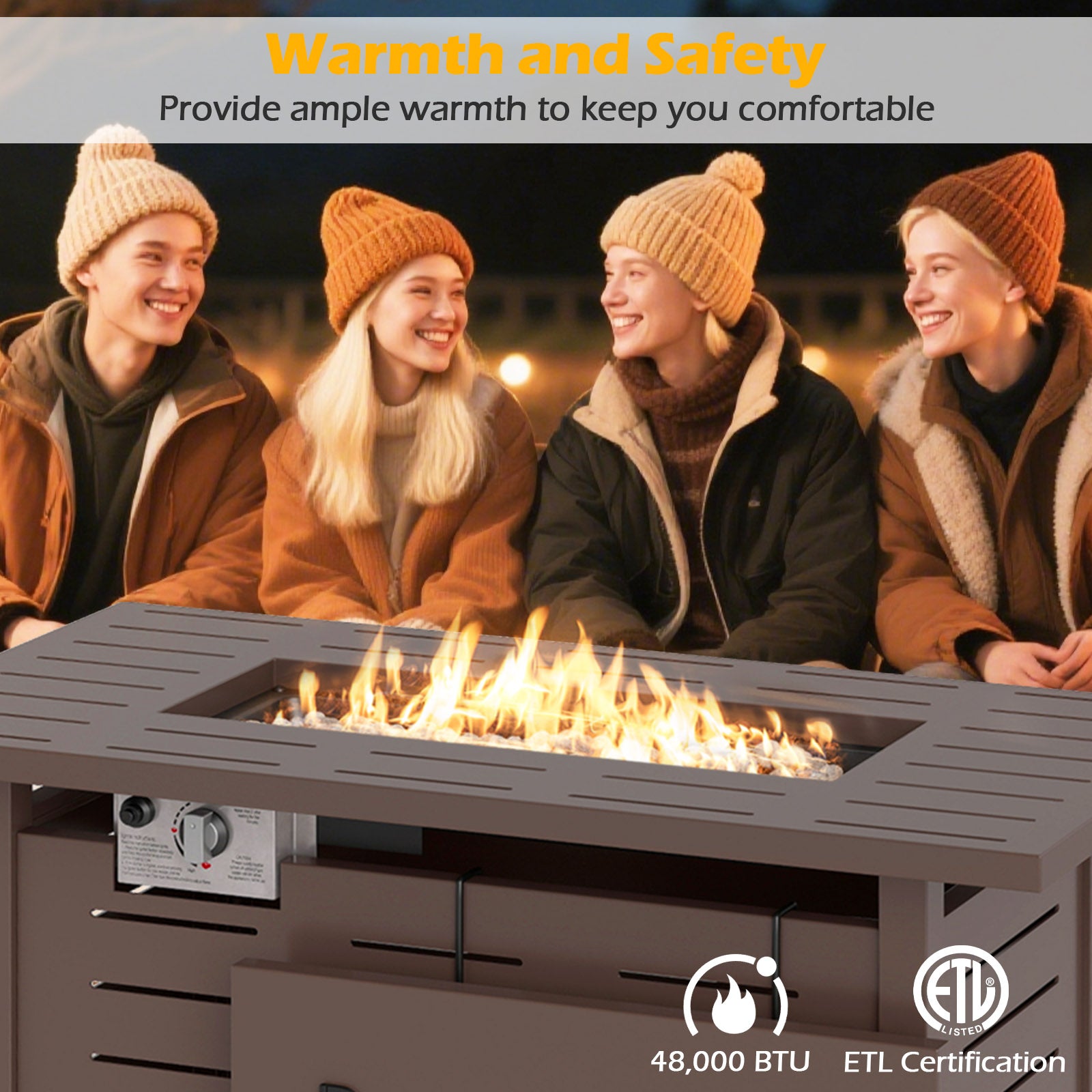 40 Inch Outdoor Propane Fire Pit Rectangle Gas Fire Table with Lava Rocks-Brown