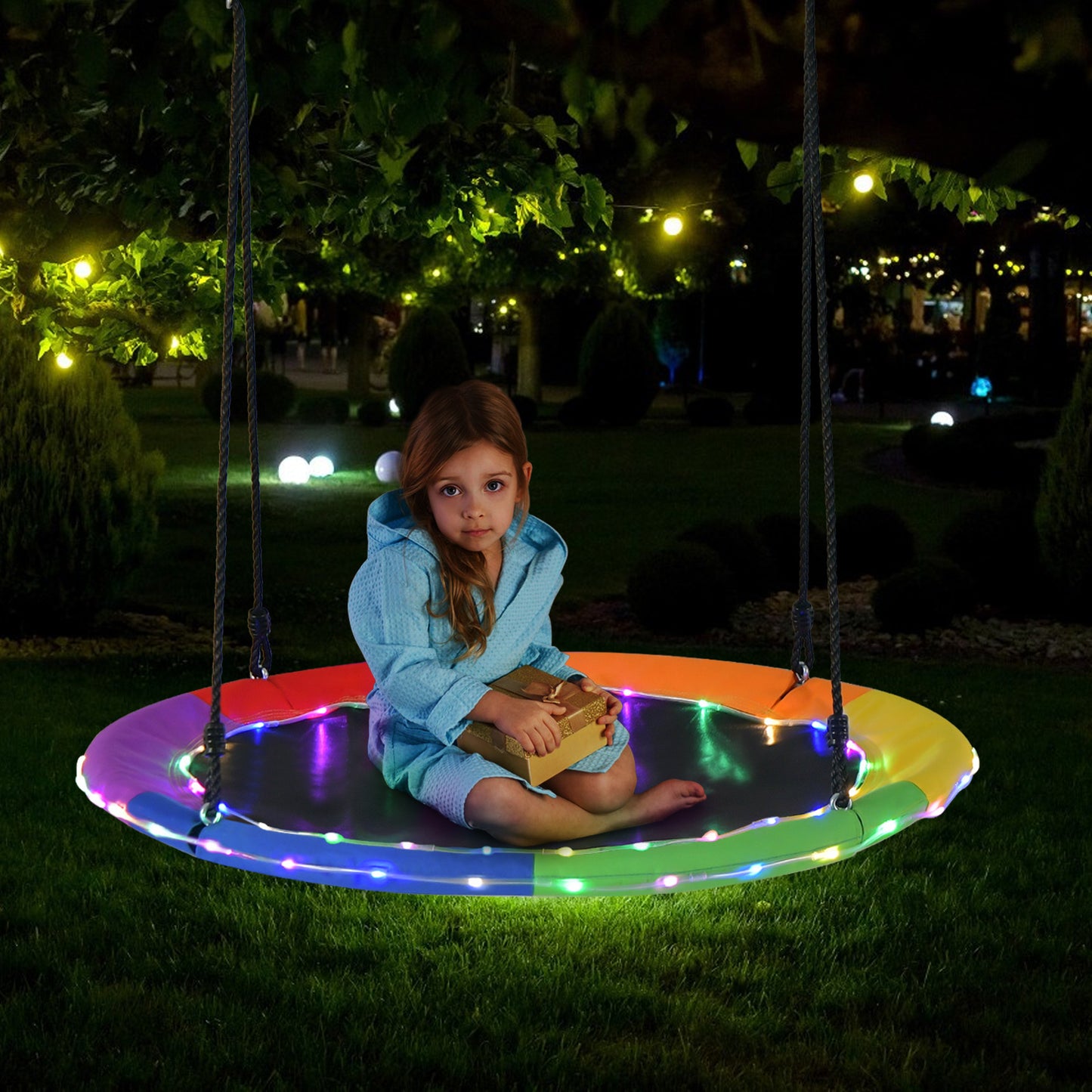 40 Inches Saucer Tree Swing Round with Lights for Kids and Adults