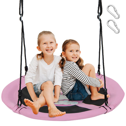 40 Inches Saucer Tree Swing Round with Adjustable Ropes and Carabiners-Pink - Pink