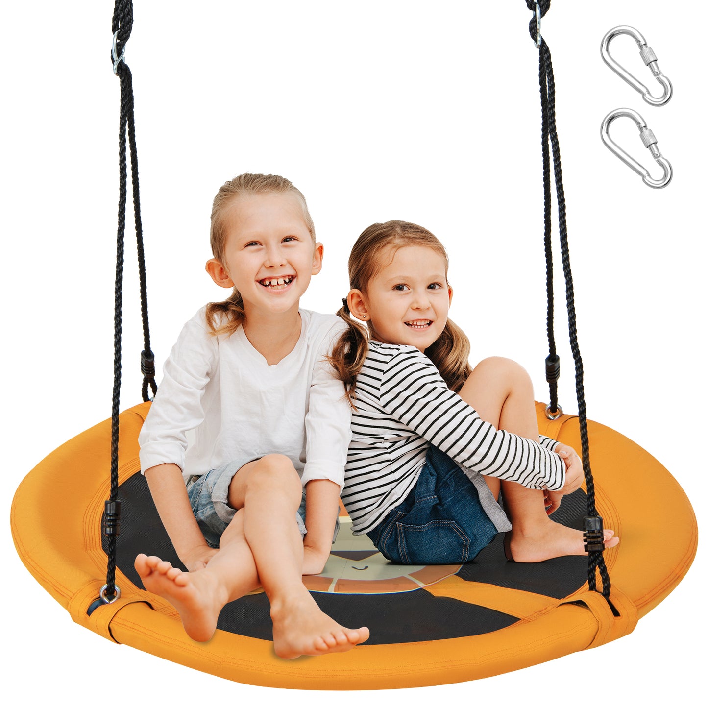 40 Inches Saucer Tree Swing Round with Adjustable Ropes and Carabiners-Pink - Yellow