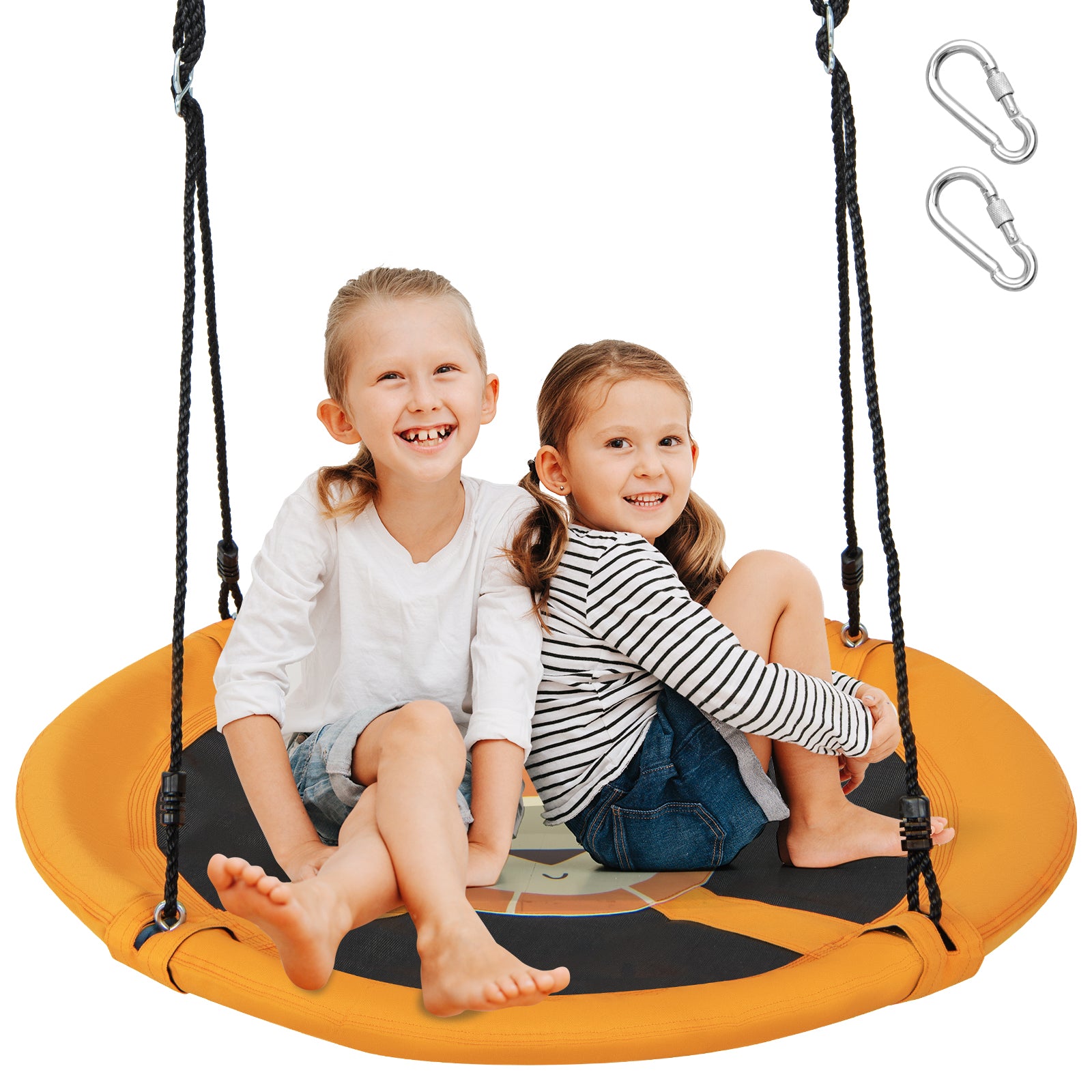 40 Inches Saucer Tree Swing Round with Adjustable Ropes and Carabiners-Pink - Yellow