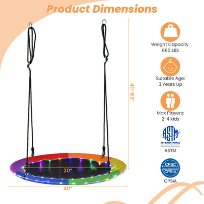 40 Inches Saucer Tree Swing Round with Lights for Kids and Adults