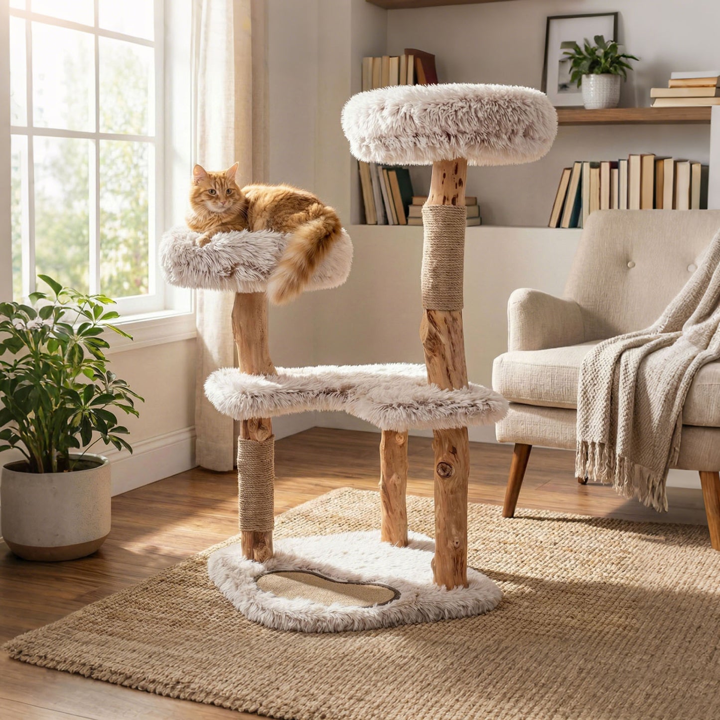 Cat Tree Tower with Natural Wood Branch and 2 Perches 40"