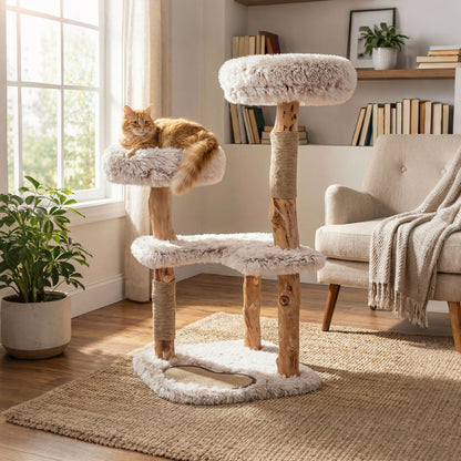 Cat Tree Tower with Natural Wood Branch and 2 Perches 40"
