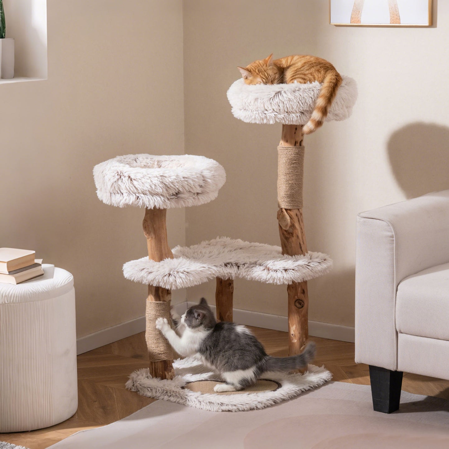 Cat Tree Tower with Natural Wood Branch and 2 Perches 40"