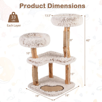 Cat Tree Tower with Natural Wood Branch and 2 Perches 40"