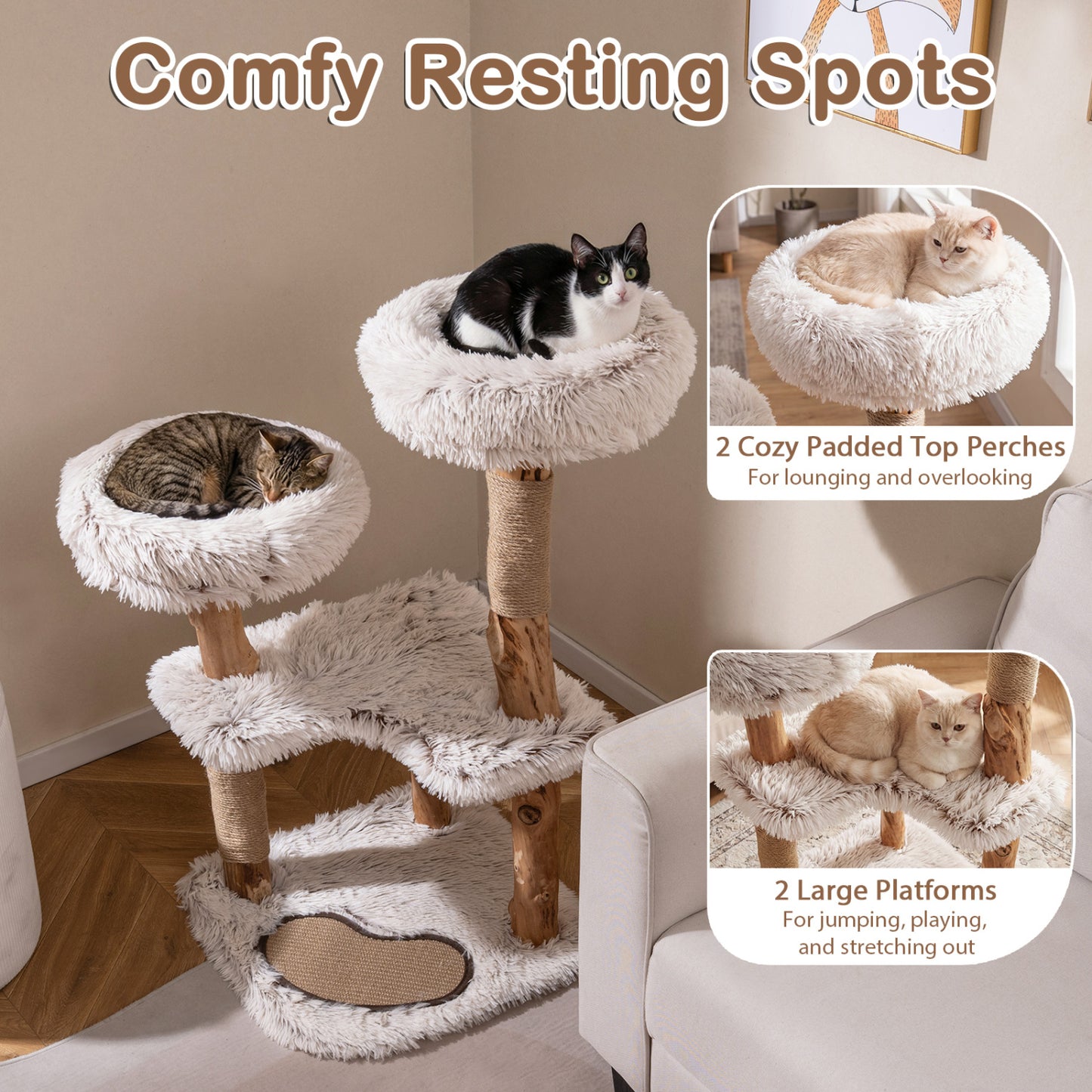 Cat Tree Tower with Natural Wood Branch and 2 Perches 40"