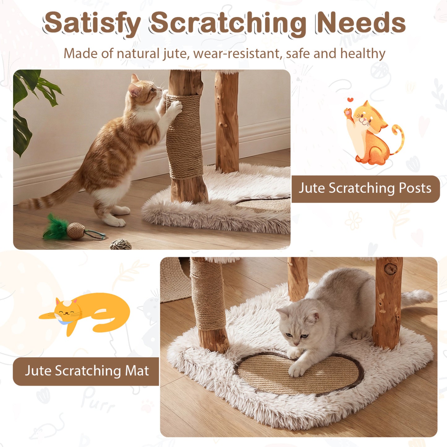 Cat Tree Tower with Natural Wood Branch and 2 Perches 40"