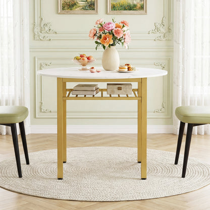 40" Round Dining Table with Storage Shelf for 4 People