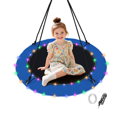 40 Inches Saucer Tree Swing Round with Lights for Kids and Adults-Navy - Blue
