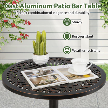 41.5 Inch Patio Round Bar Table Cast Aluminum Bistro Table for Garden-Bronze
