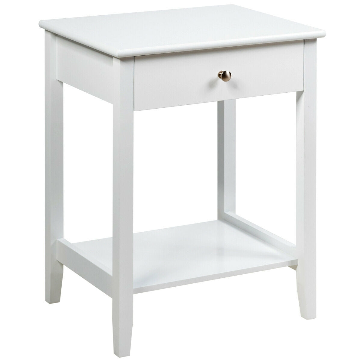Wooden Nightstand End Table Storage Display -White