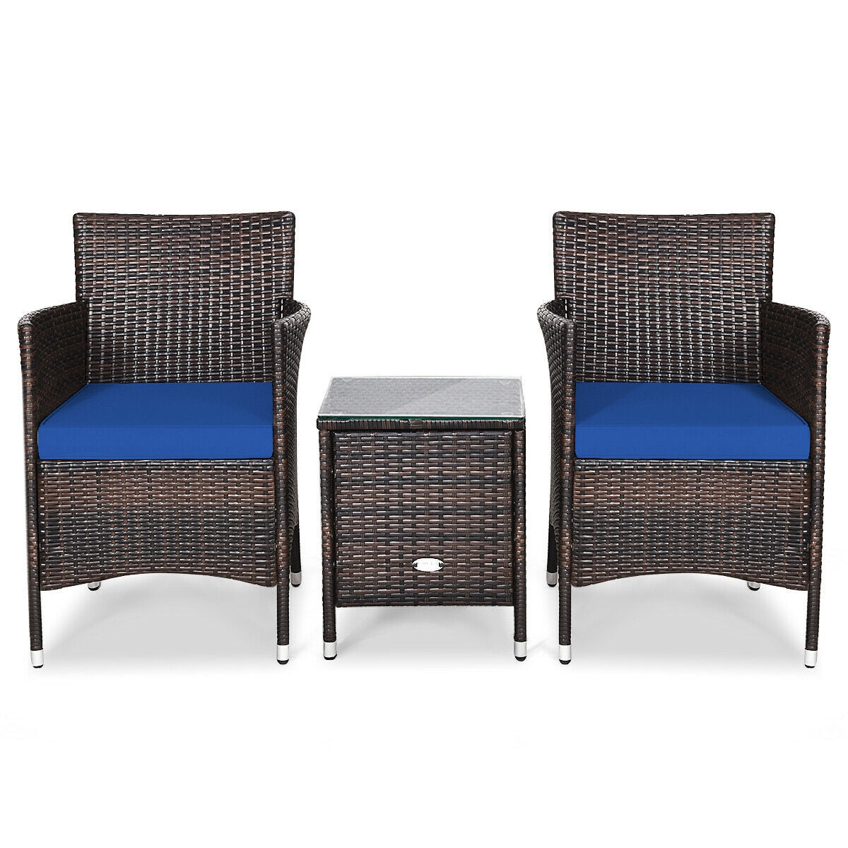 3 Pcs Outdoor Rattan Wicker Furniture Set-Gray - Navy