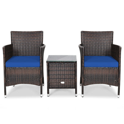 3 Pcs Outdoor Rattan Wicker Furniture Set-Gray - Navy