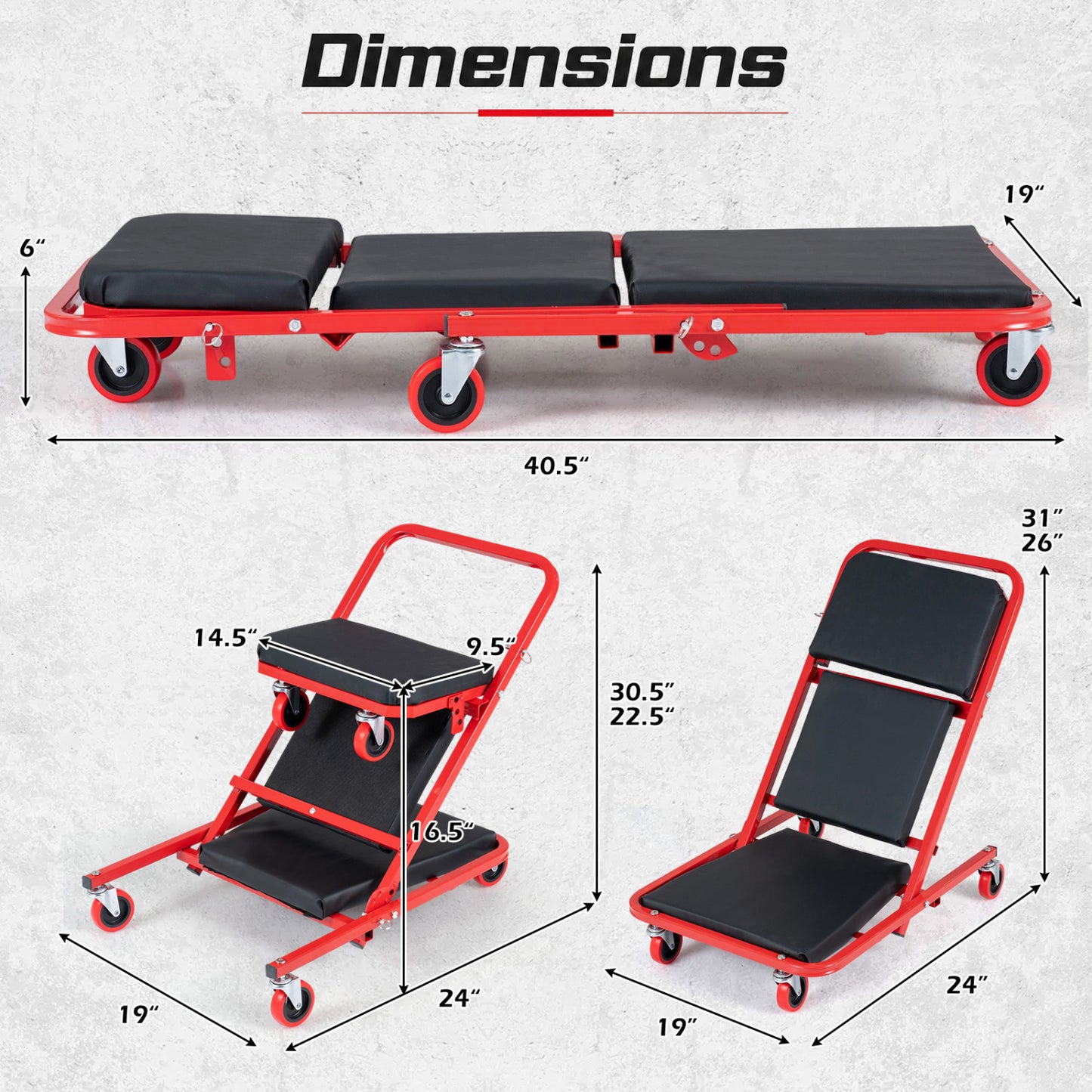 Foldable Mechanic Creeper 4-in-1 with 450 LBS Capacity