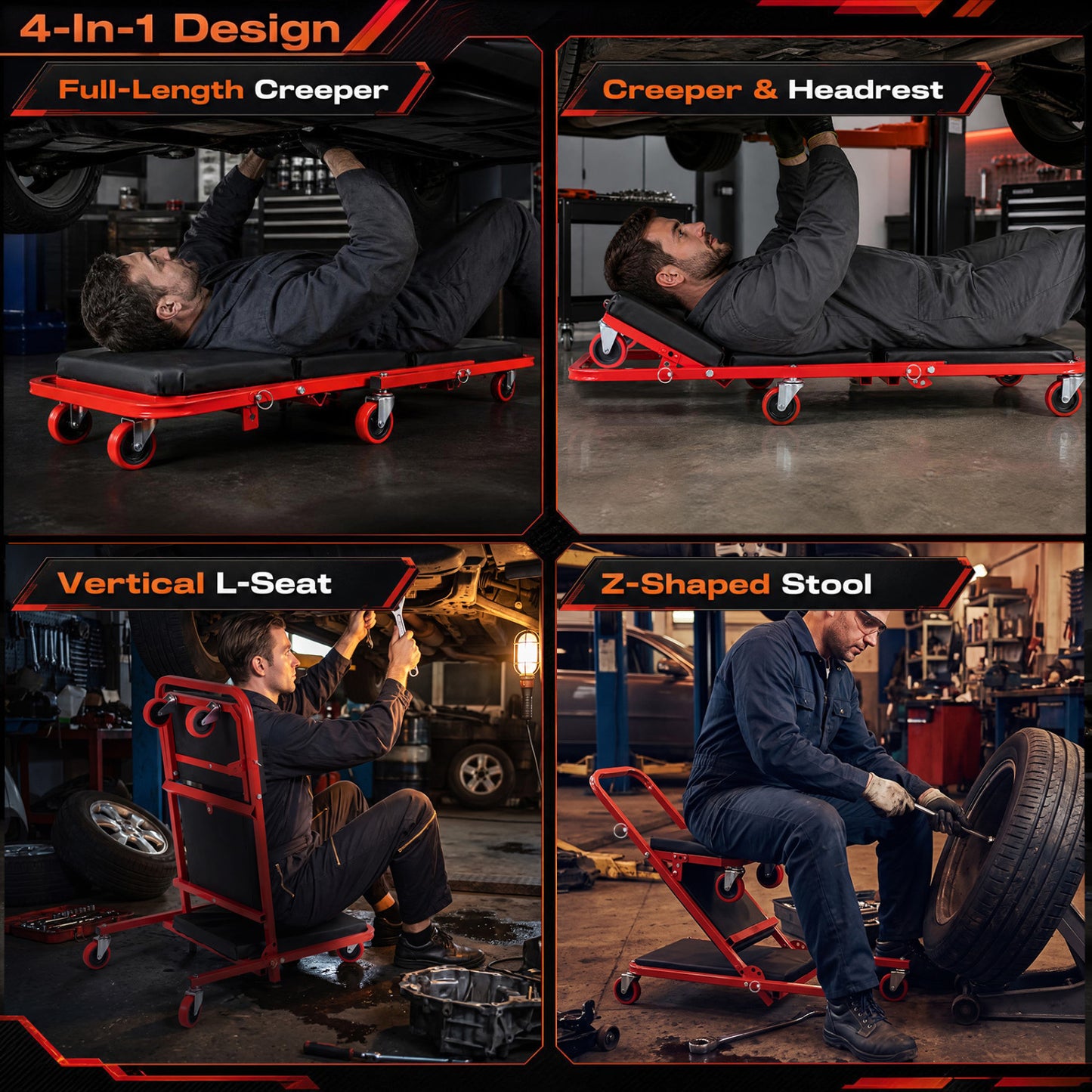 Foldable Mechanic Creeper 4-in-1 with 450 LBS Capacity