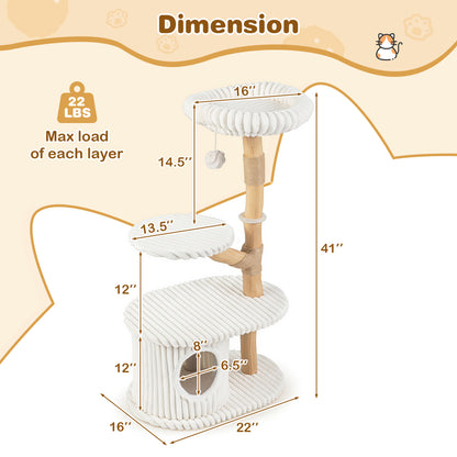 41-Inch Cat Tower with Real Wood Branches & Scratching Posts