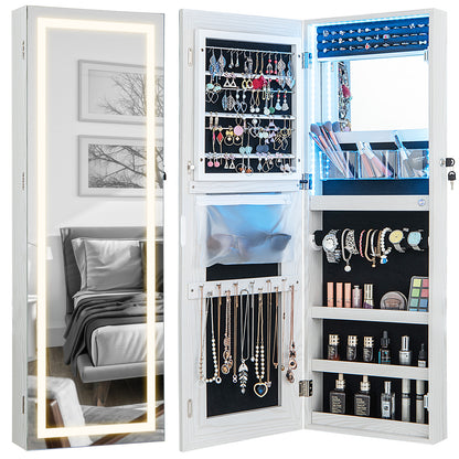 42.5 Inches Lockable Jewelry Mirror Wall Cabinet with 3-Color LED Lights-Black - White