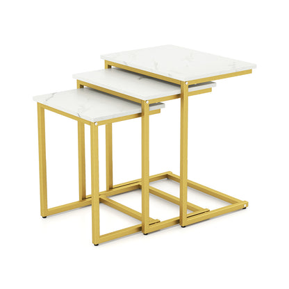 3 Pieces Multifunctional Coffee End Table Set-Brown - White