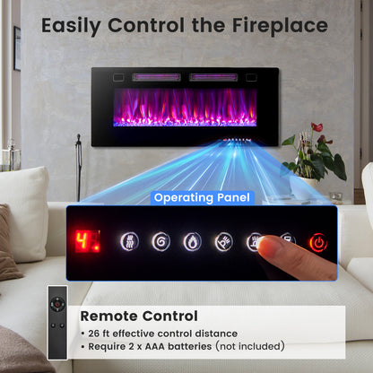 42/50/60/72 Inch Ultra-Thin Electric Fireplace with Decorative Crystals-50 inches
