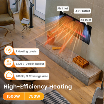 42/50/60/72 Inch Ultra-Thin Electric Fireplace with Decorative Crystals-50 inches