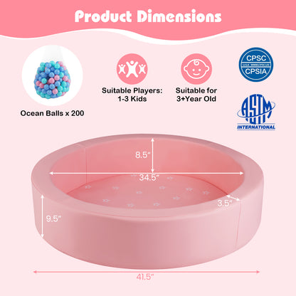 42.5 Inch Round Foam Ball Pits with 25D Sponge Filling and Washable PU Cover for Toddlers-Pink