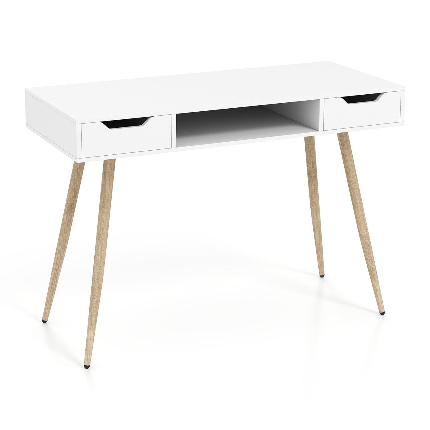 42.5" Mid Century Modern Writing Desk with Metal Leg and Drawers
